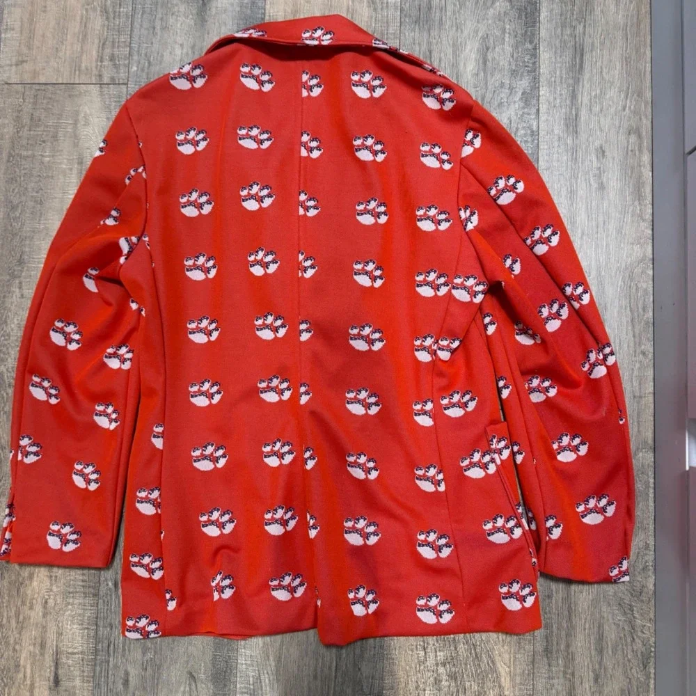 Vintage 70s Mens Clemson Tigers‎ AOP Blazer Jacket Groovy Medium/Large